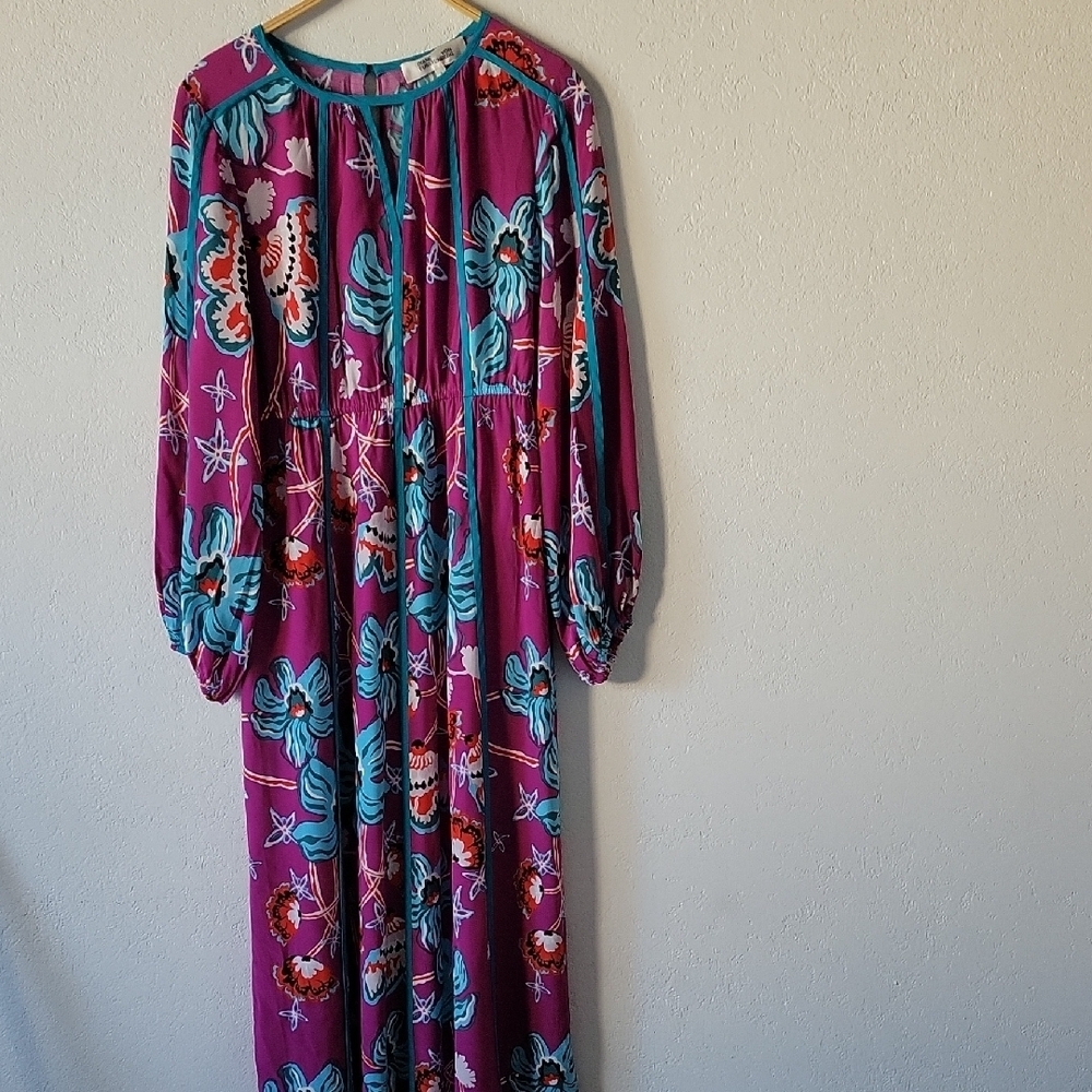 Diane Von Furstenberg Purple Floral Long Sleeve Dress Size S - Picture 7 of 16